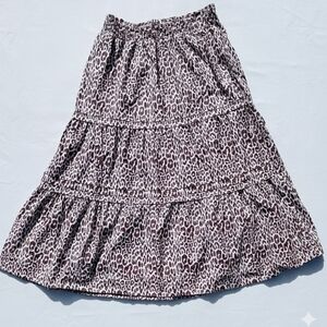 BOHO CHEETAH Animal Print Brown & Cream Tiered Maxi Skirt